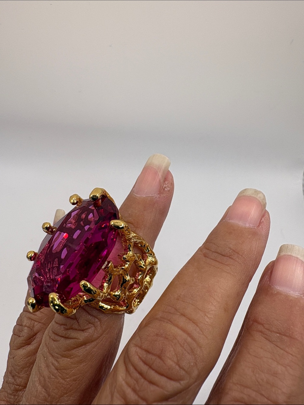 Trina Turk Gold-Plated Statement Ring with Fuchsia Gemstone